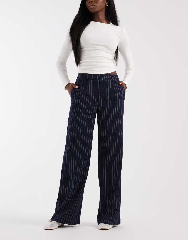 Object wide leg tailored trousers in navy and white stripe | ASOS