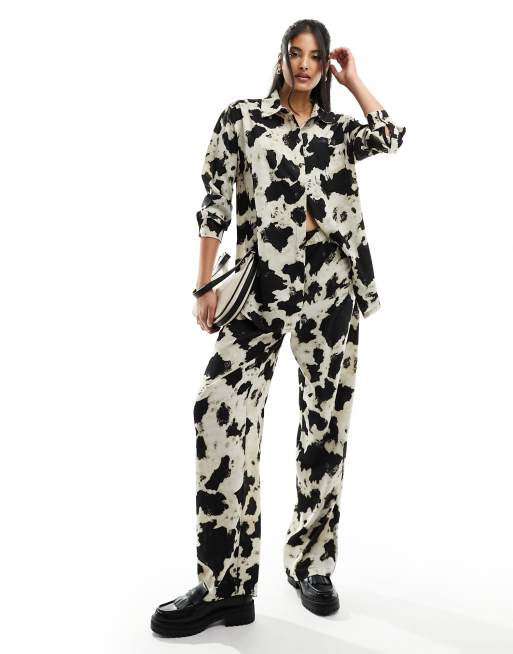 Object wide leg trouser co-ord in cow print