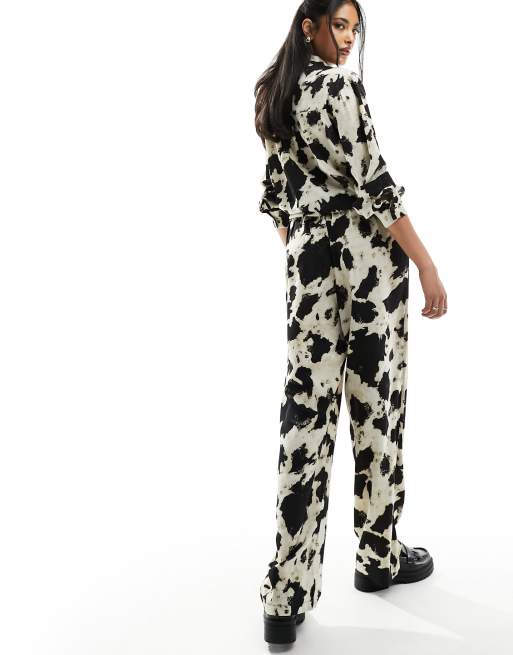 Object wide leg trouser co-ord in cow print ASOS