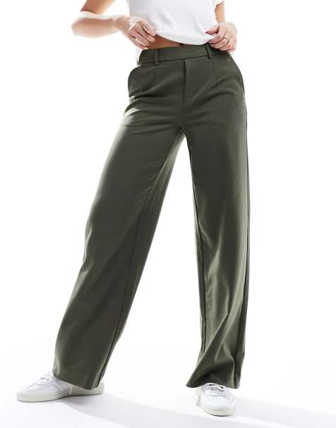 HIGH WAIST WIDE-LEG TROUSERS, Green