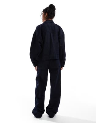 Object Wide Leg Turn Up Jeans With Stripe Detail In Blue