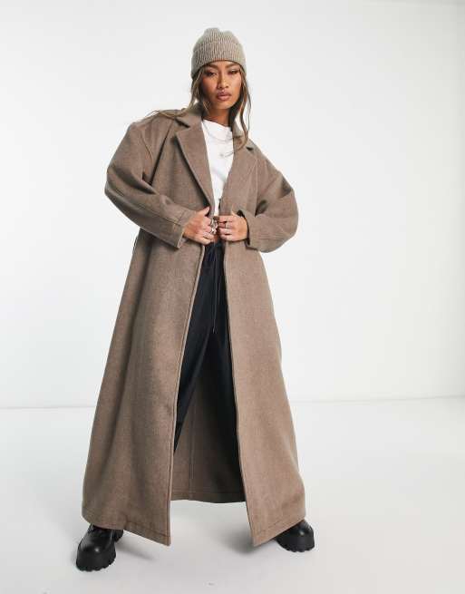 Object Wool Blend Belted Coat in oatmeal Neutral