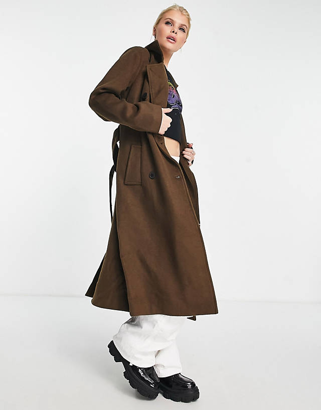 Object - wool blend trench coat in brown