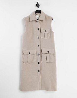 Object wool mix sleevless vest shacket in beige - ASOS Price Checker