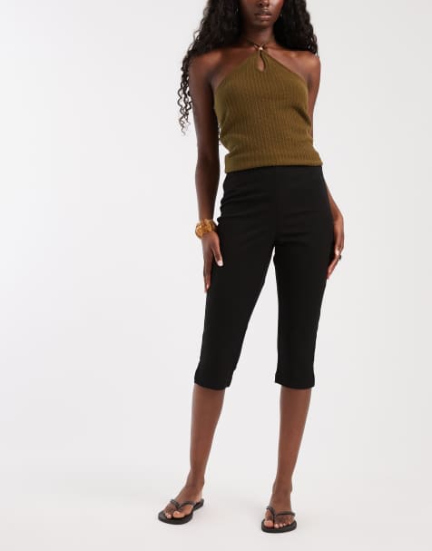 Object woven capri pants in black - view 1