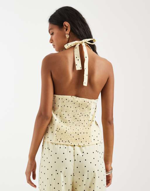Object woven halter neck top in yellow polka dot print - part of a set, 4 of 4