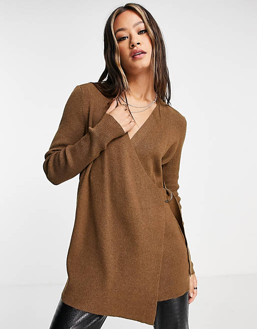 Jumpers & Cardigans Object wrap cardigan with buckle detail in brown 