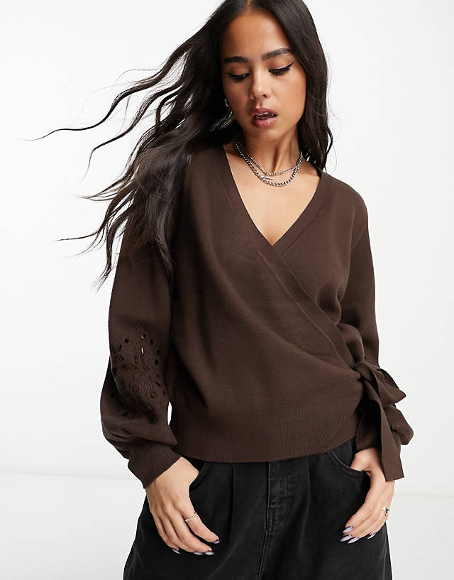 Object - wrap jumper with cutwork detail in brown