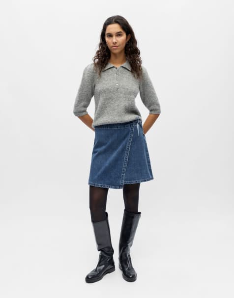 Object Wrap skirt in medium blue denim - view 1