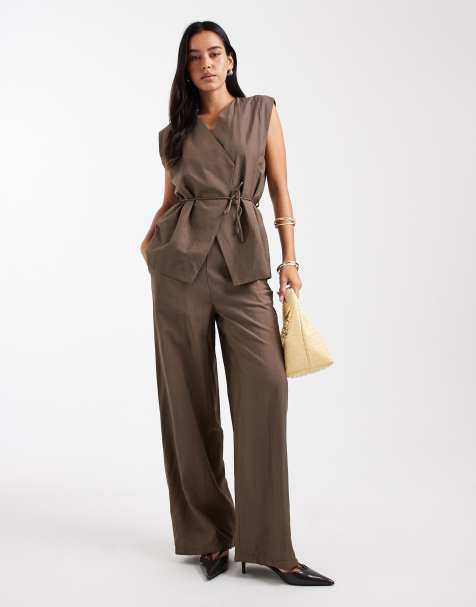 Object tailored wide leg trouser co-ord in morel