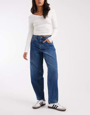 Object - Zoe - Barrel-Jeans aus Denim in Mittelblau