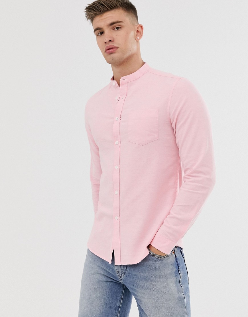 фото Облегающая розовая повседневная оксфордская рубашка с воротником на пуговице asos design-розовый