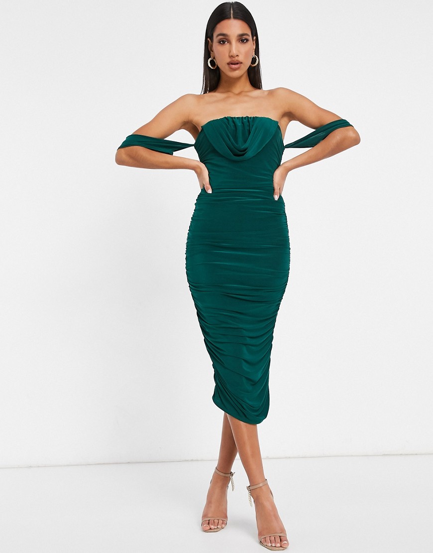 Облегающее платье изумрудно-зеленого цвета с драпировкой Femme Luxe-Зеленый