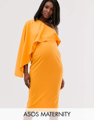 фото Облегающее платье миди на одно плечо с рукавом-кейп asos design maternity-оранжевый asos maternity