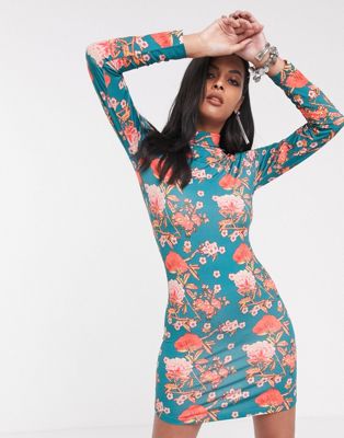 фото Облегающее платье мини с винтажным цветочным принтом sacred hawk-мульти