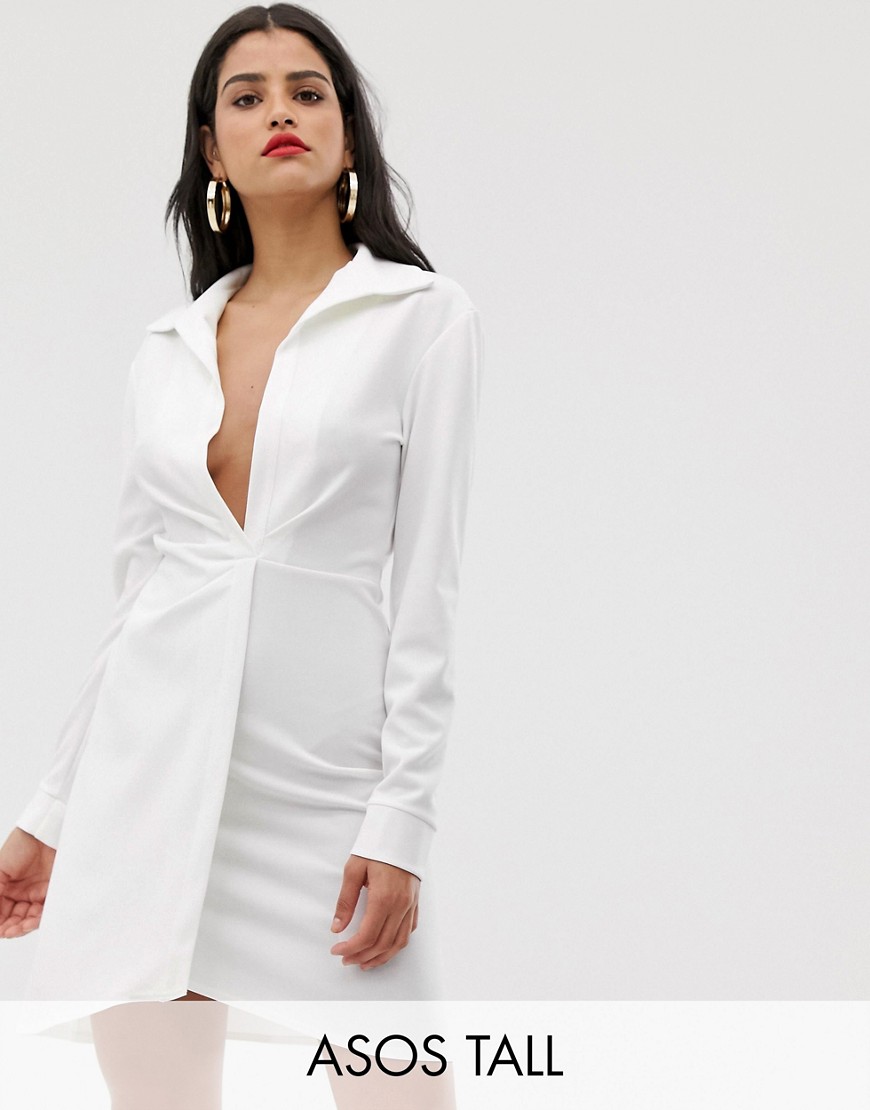 фото Облегающее платье-рубашка с драпировкой asos design tall-белый asos tall