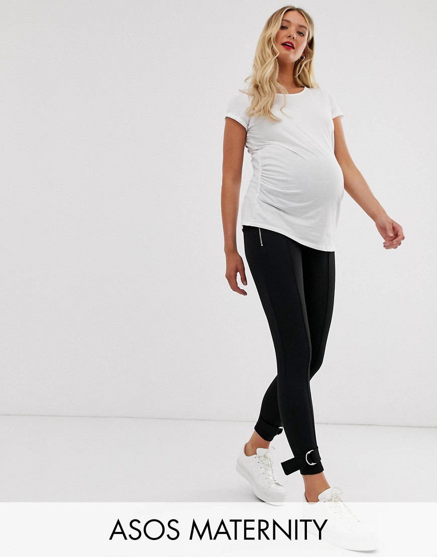 фото Облегающие брюки с посадкой над животом, пряжками и вставкой в области живота asos design maternity-черный asos maternity