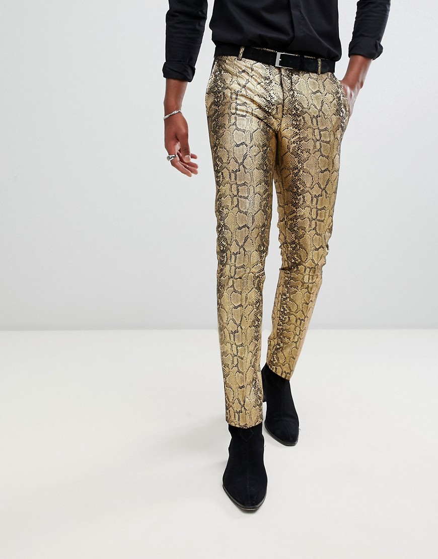 фото Облегающие брюки золотистого цвета с эффектом змеиной кожи twisted tailor-золотой