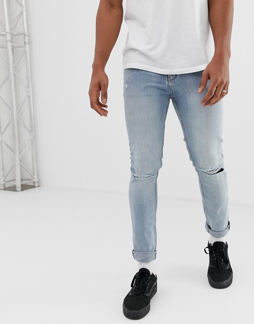фото Облегающие джинсы с рваными коленками cheap monday-синий
