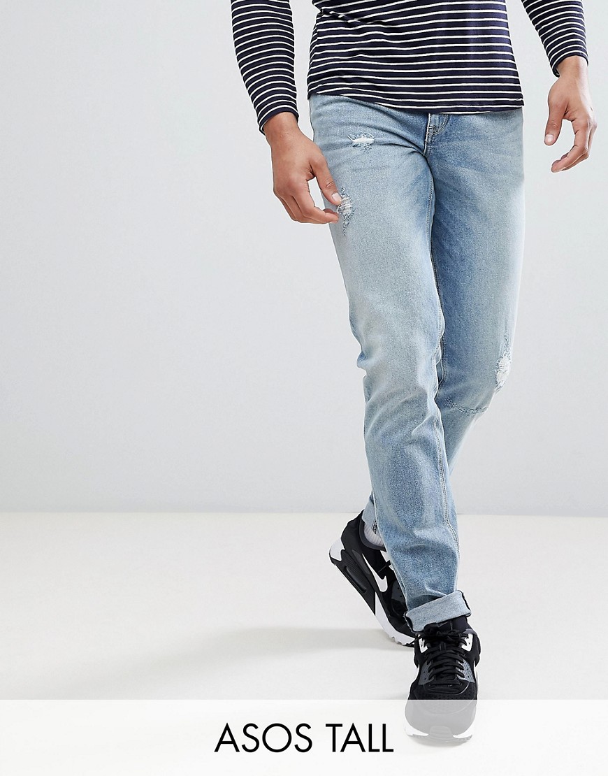 фото Облегающие эластичные джинсы с потертостями asos design tall-синий