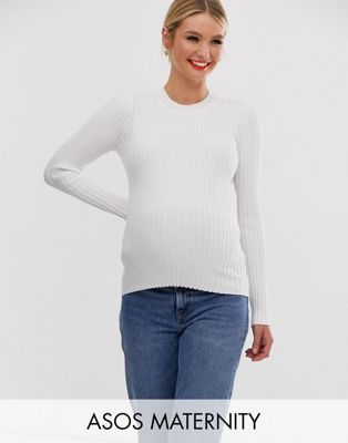 фото Облегающий джемпер в рубчик с круглым вырезом asos design maternity-белый asos maternity