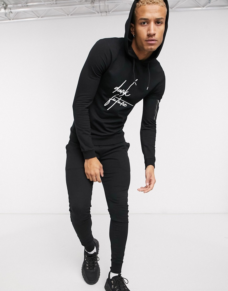 фото Облегающий спортивный костюм с карманом ma1 и логотипом asos design x dark future-черный