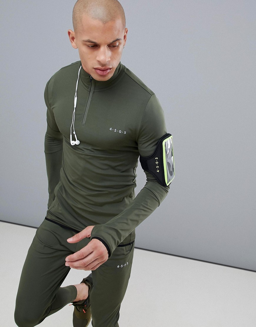 фото Облегающий спортивный свитшот из быстросохнущей ткани цвета хаки с молнией asos 4505-зеленый