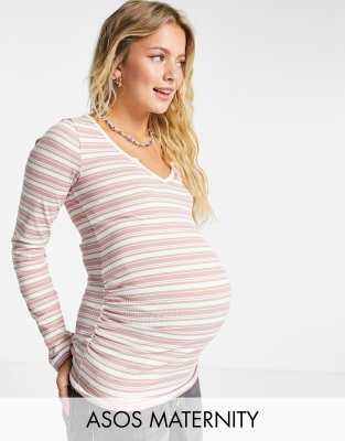 фото Облегающий топ с вырезом на вороте в разную полоску asos design maternity-многоцветный asos maternity