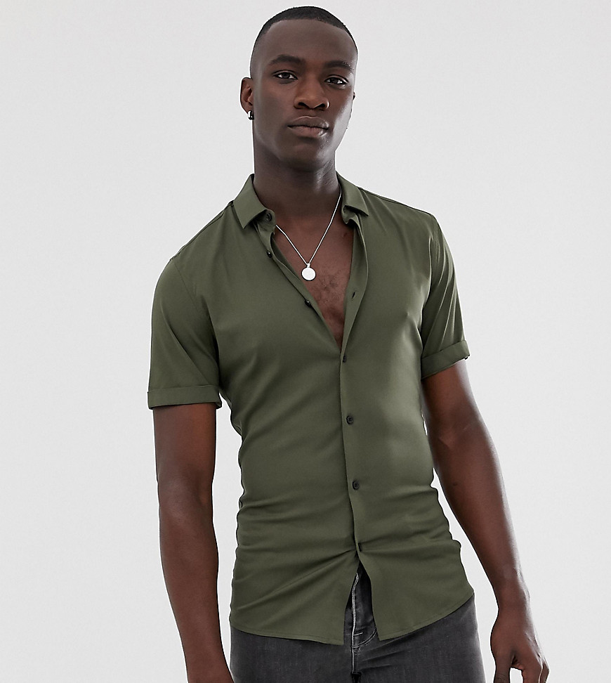 фото Обтягивающая рубашка цвета хаки из вискозы asos design tall-зеленый