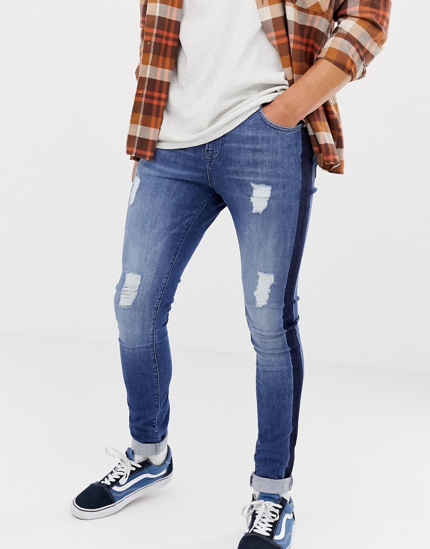 фото Обтягивающие джинсы с рваной отделкой и полосками по бокам brooklyn supply co-синий brooklyn supply co.