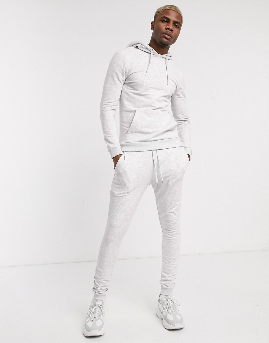 фото Обтягивающий спортивный костюм белого цвета с худи asos design-белый