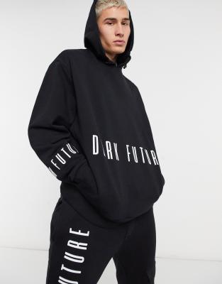 фото Очень объемный худи в стиле oversized с принтом логотипа asos dark future (от комплекта)-черный