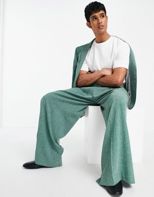 фото Очень широкие зеленые брюки с принтом в виде штриховки asos design-зеленый цвет
