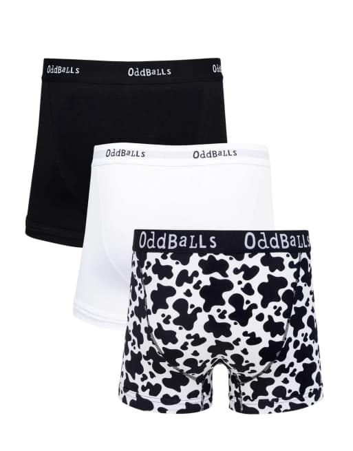 Oddballs 3 pack cotton boxer shorts in cow print, white, black, 2 of 6