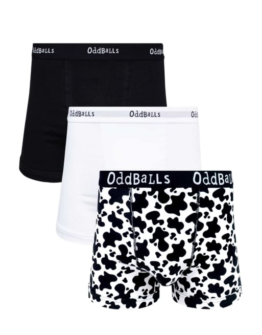 Oddballs 3 pack cotton boxer shorts in cow print, white, black, 4 of 6