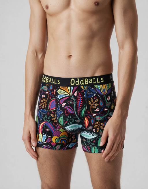 Oddballs 3 pack cotton boxer shorts in floral print, wave pattern, 2 of 4