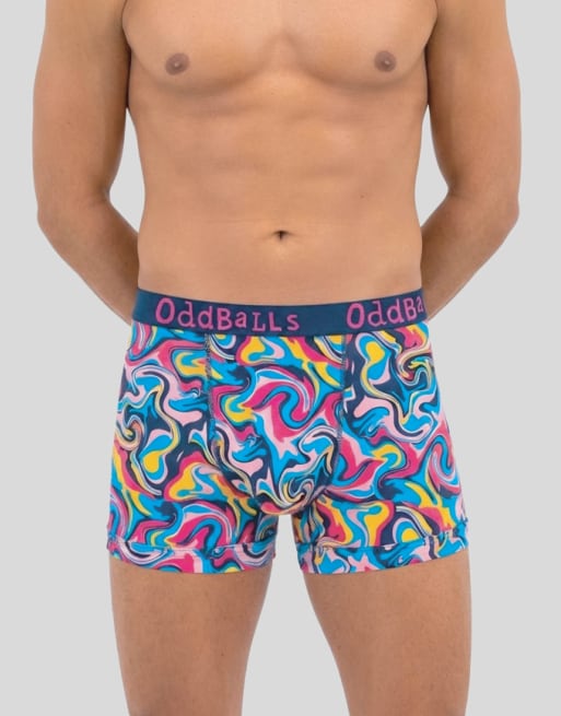 Oddballs 3 pack cotton boxer shorts in floral print, wave pattern, 4 of 4