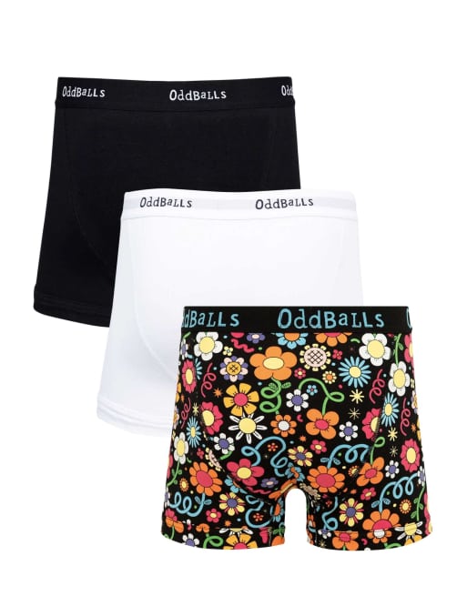 OddBalls 3 pack cotton boxer shorts in floral print, white, black - MULTI, 4 of 6