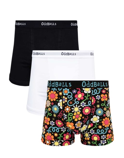 Oddballs 3 pack cotton boxer shorts in floral print, white, black, 2 of 6