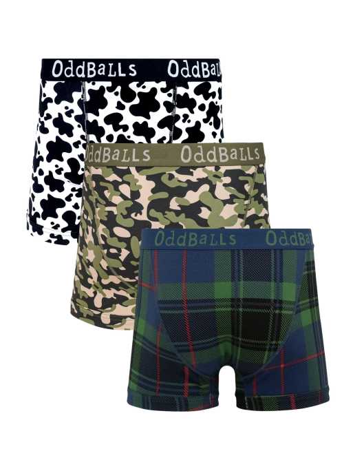 OddBalls 3 pack cotton boxer shorts in tartan, camo, cow print - MULTI, 3 of 6