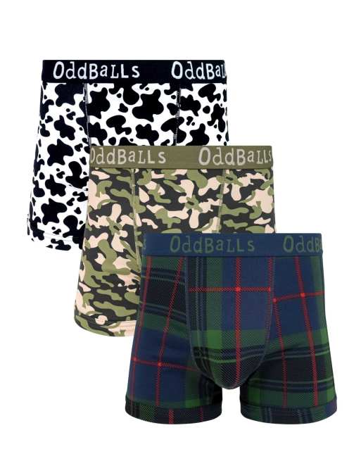 Oddballs 3 pack cotton boxer shorts in tartan, camo, cow print, 2 of 6