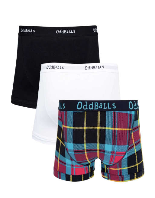 OddBalls 3 pack cotton boxer shorts in tartan, white, black - MULTI, 2 of 6