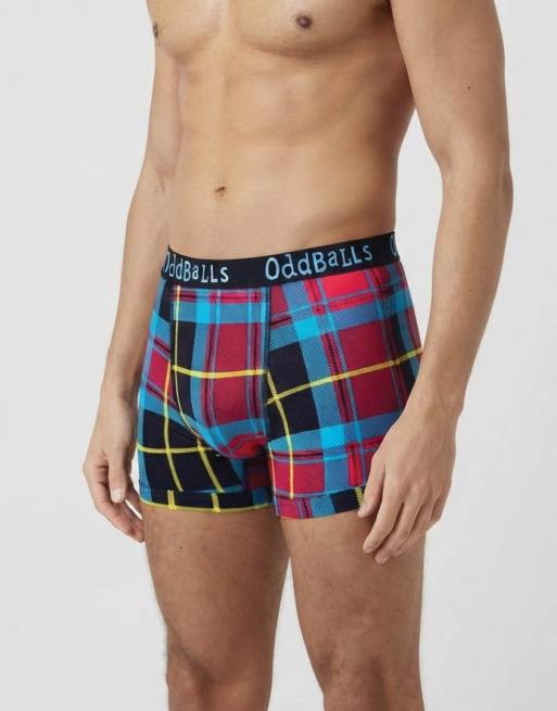 Oddballs 3 pack cotton boxer shorts in tartan, white, black, 4 of 6