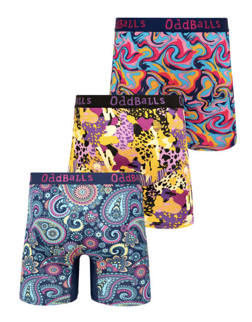 OddBalls 3 pack paisley, animal and wave print bamboo boxers in multi, 2 of 7