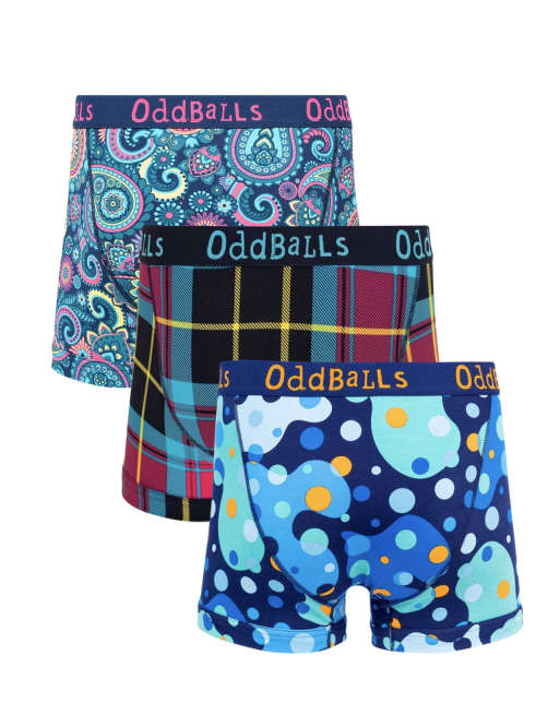 OddBalls 3 pack space, tartan and paisley print cotton boxers in multi, 2 of 6