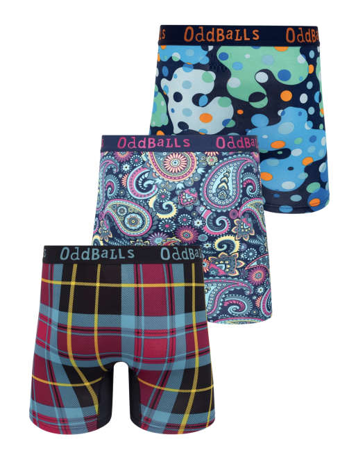 Oddballs 3 pack tartan, paisley and space print bamboo boxers in multi, 2 of 7