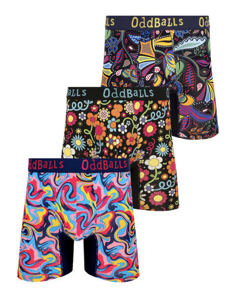 OddBalls 3 pack wave and floral bamboo boxers in multi - view 1