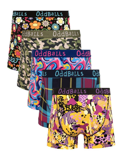 OddBalls 5 pack animal, camo and tartan print cotton boxers in multi - MULTI, 2 of 7