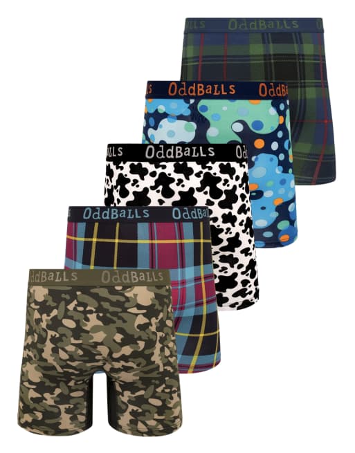 OddBalls 5 pack camo, cow print and tartan bamboo boxers in multi - MULTI, 2 of 7