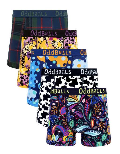 Oddballs 5 pack floral, cow and animal print cotton boxers in multi, 2 of 6